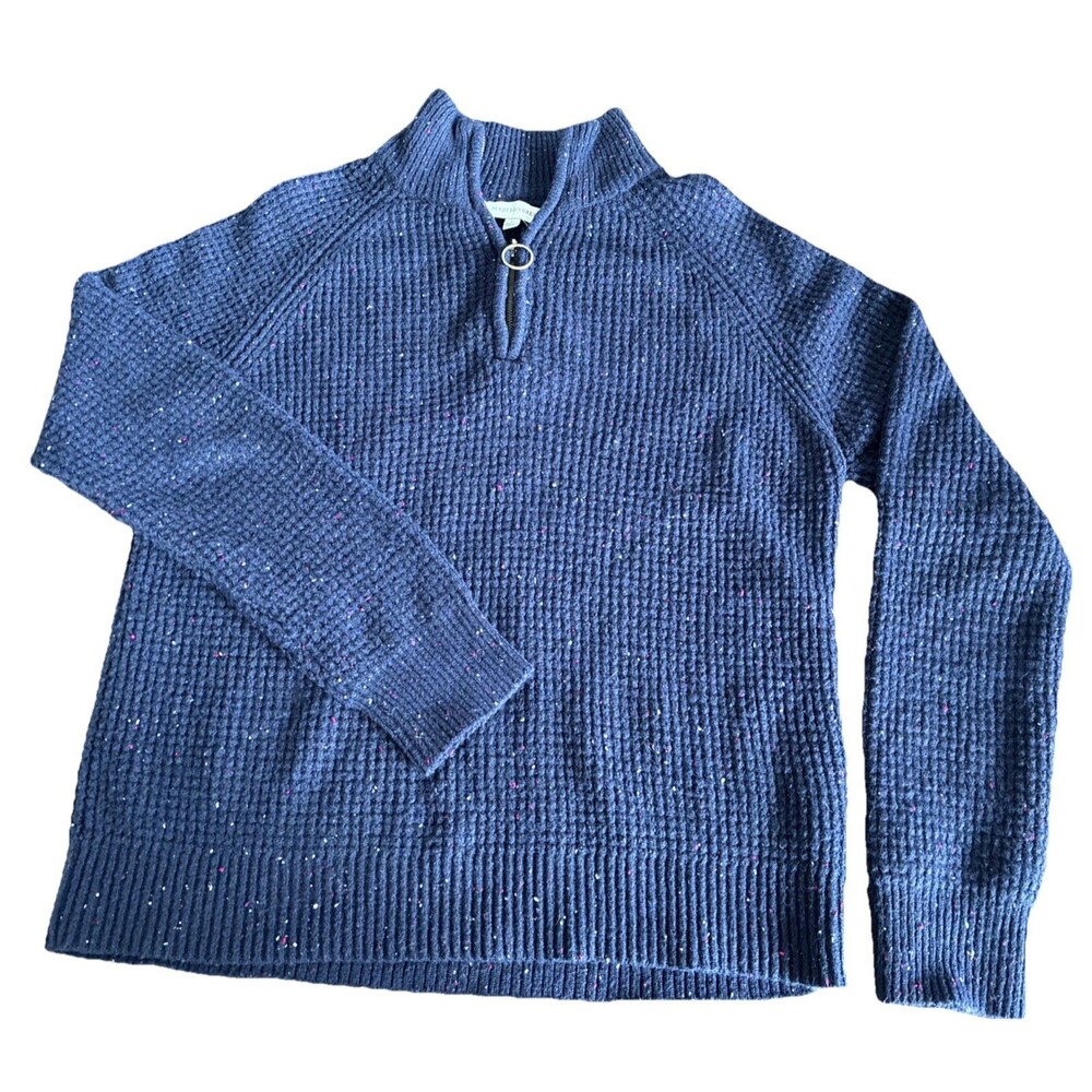 Madison Grey Women’s Small Sweater Navy Blue With Sprinkles Very Soft Qtr Zip